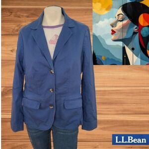 LL Bean Womens Blazer‎  Blue Long Sleeve Button Up Jacket Sz S